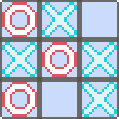 A pixel art tic-tac-toe board with some tiles filled.